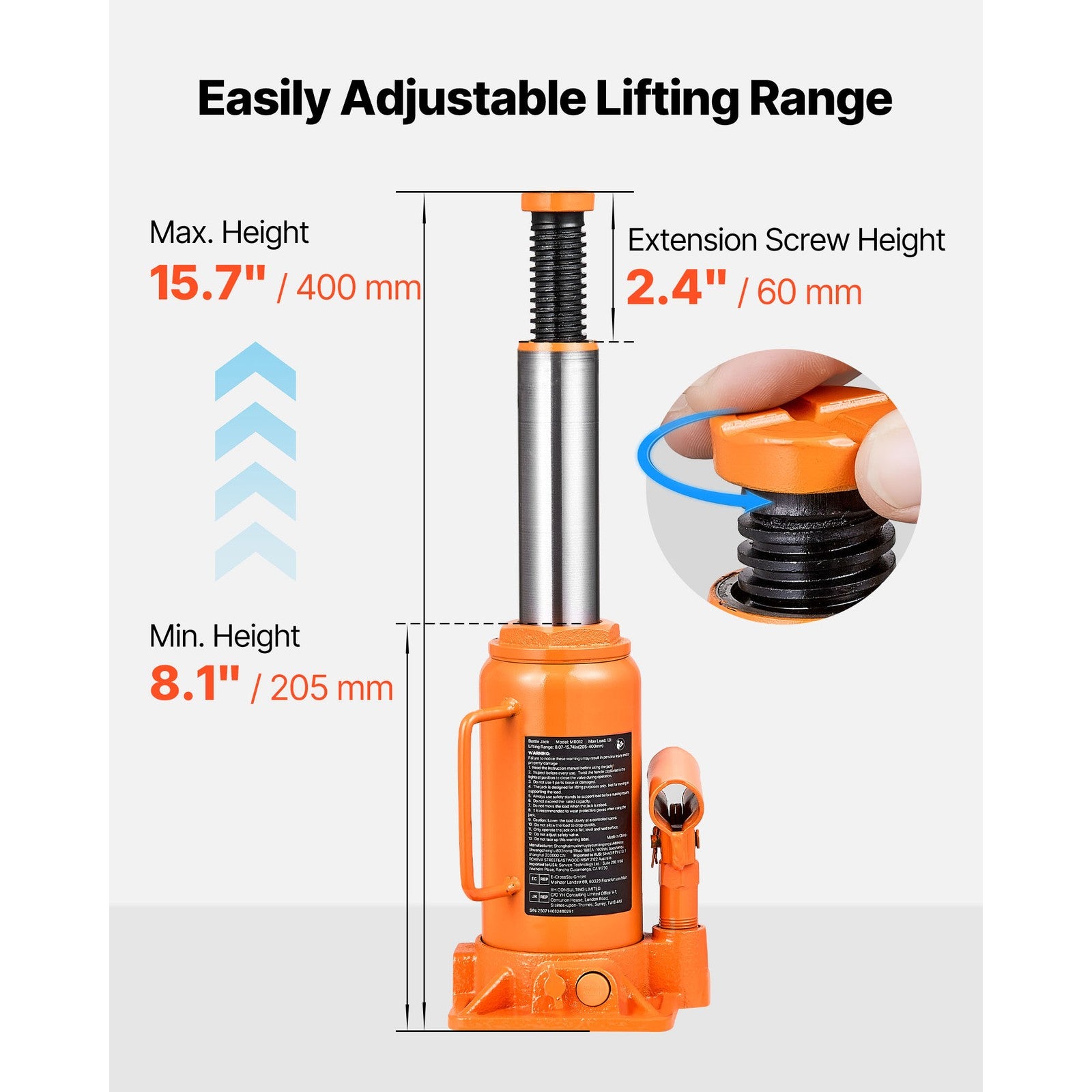 Uimoso Hydraulic Bottle Jack 12 Ton Capacity for Vehicle Maintenance