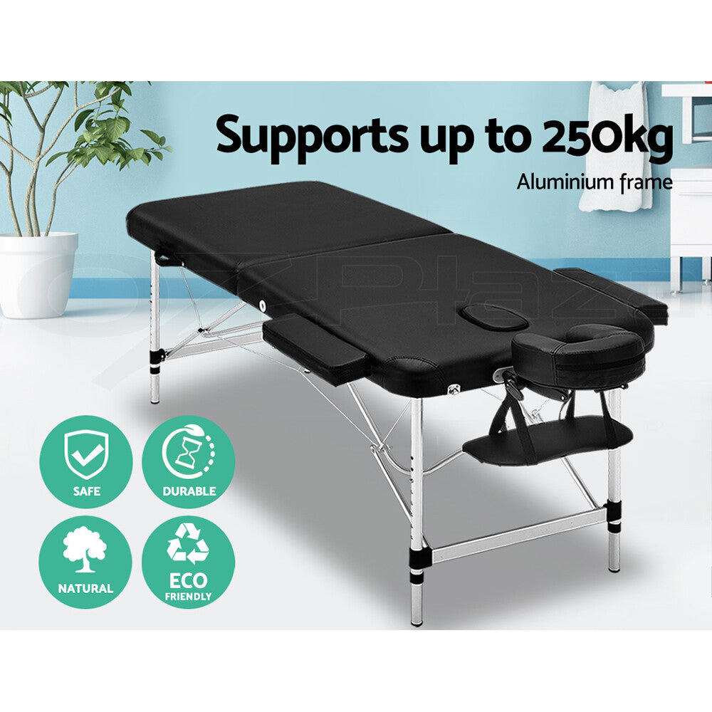 OVCN 55cm Portable 2 Fold Aluminium Massage Therapy Bed Black