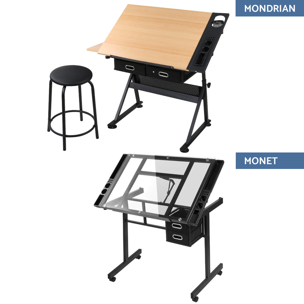 Drawing Desk Drafting Table Set with Stool Tilt Art Craft Black