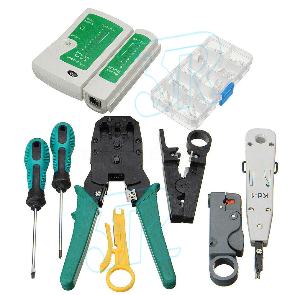 LAN Network Cable Tool Kit CAT5/6 Crimper RJ45 Tester Stripper Punch Down