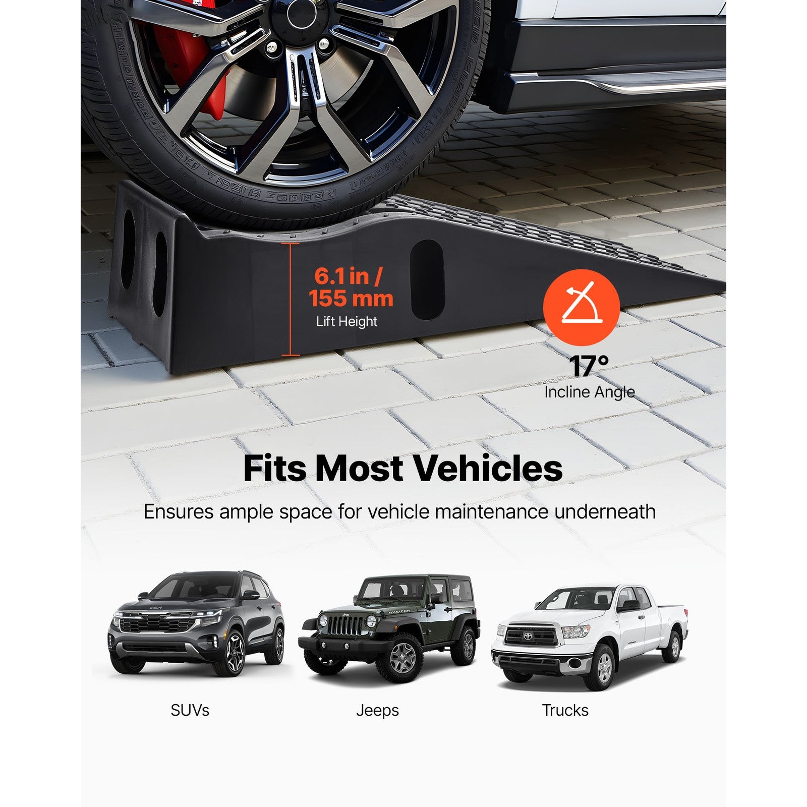 Uimoso Car Service Ramps, 2-Pack, 5897 kg Capacity, 155 mm Height Lift