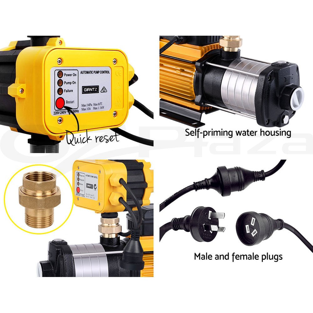 2500W Garden Water Pump High Pressure 6-Stage Tank Irrigation Yellow