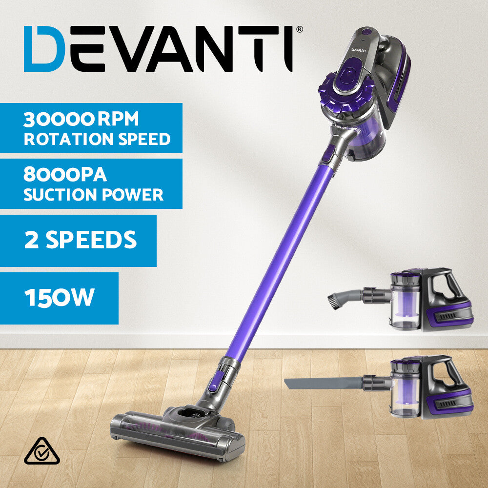 Cordless Stick Vacuum Cleaner 150W Bagless Handheld Purple