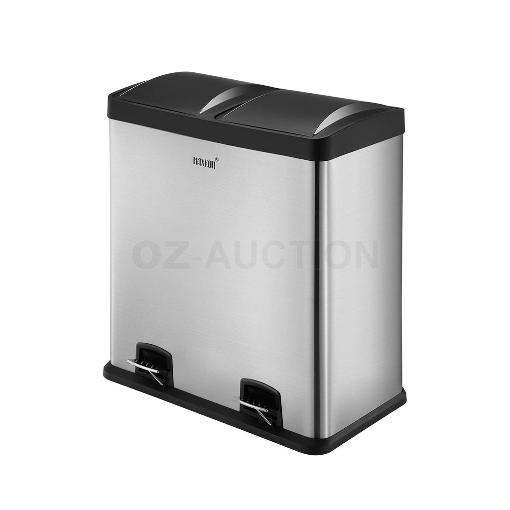 Maxkon 60L Stainless Steel Refuse Bin – Dual Pedal Kitchen Waste