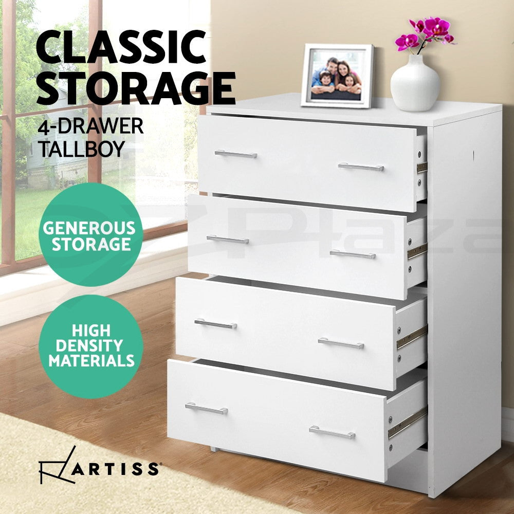 4 Drawer Chest Tallboy Storage Cabinet White