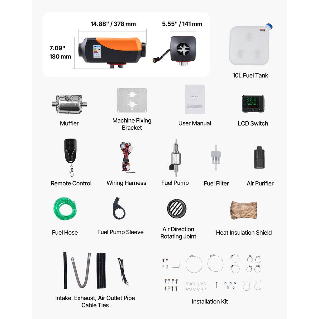 Uimoso Diesel Air Heater 8 kW 12-24 V with 10L Fuel Tank for Parking and Heating