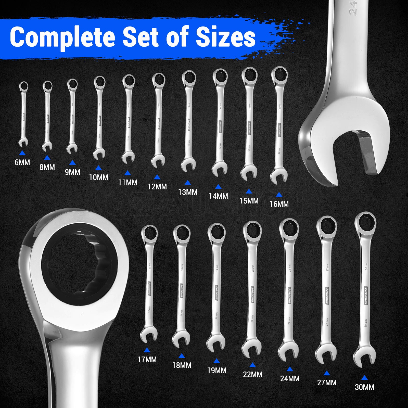 17PCS 6-30MM Ratchet Spanner Set – CRV 90-Tooth Metric Wrench