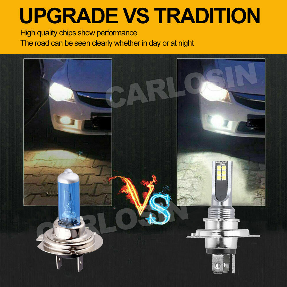 2x H4 LED Headlight Bulbs 6500K White High Low Beam 14000LM