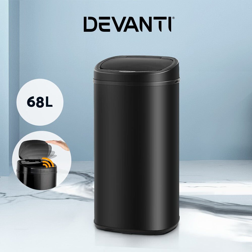 68L Motion Sensor Bin Automatic Trash Can Kitchen Black