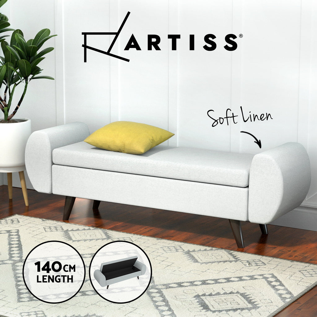 Storage Ottoman Blanket Box Bench 140cm Linen Grey