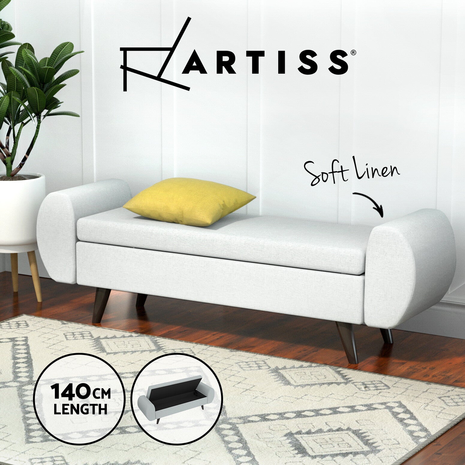 Storage Ottoman Blanket Box Bench 140cm Linen Grey