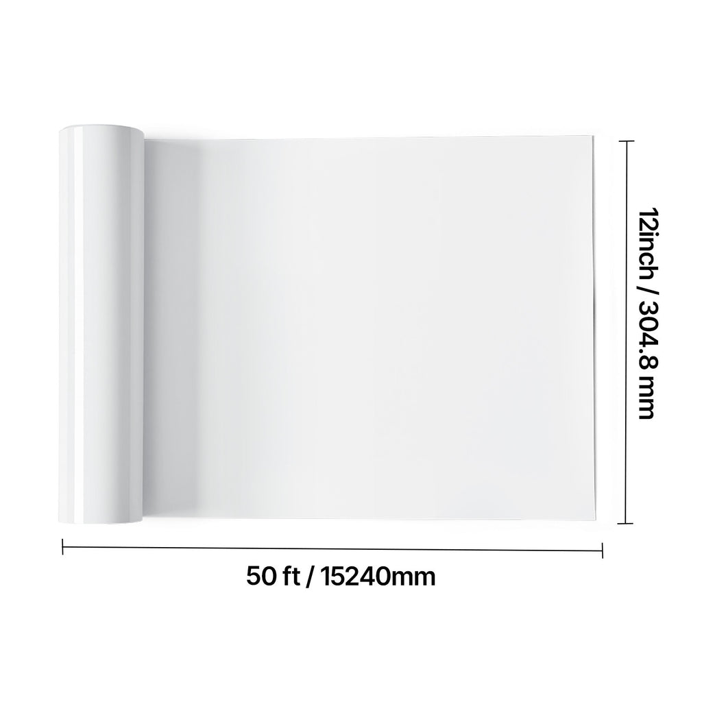 Uimoso Heat Transfer Vinyl Roll 12inx50ft Glossy White for Iron-On Applications