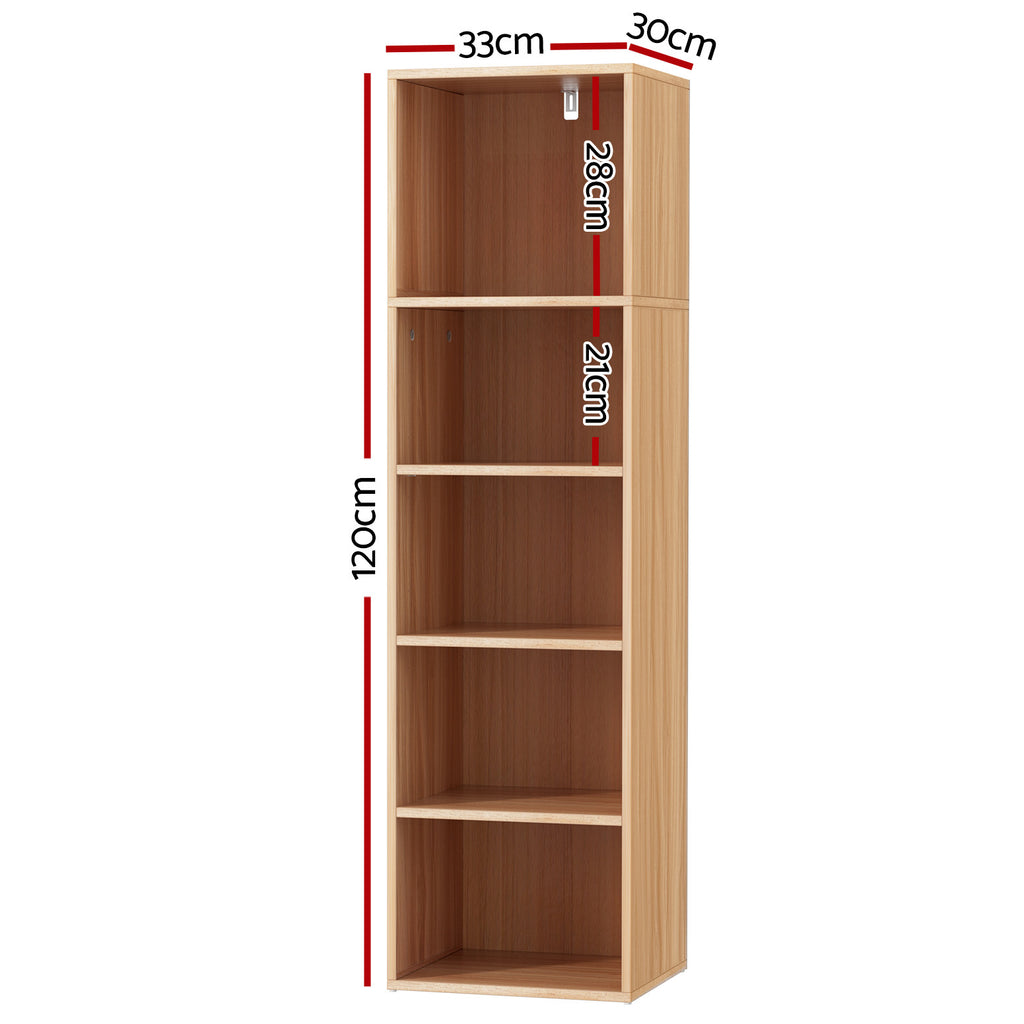 5 Tier Cube Bookshelf Display Book CD DVD Storage Pine