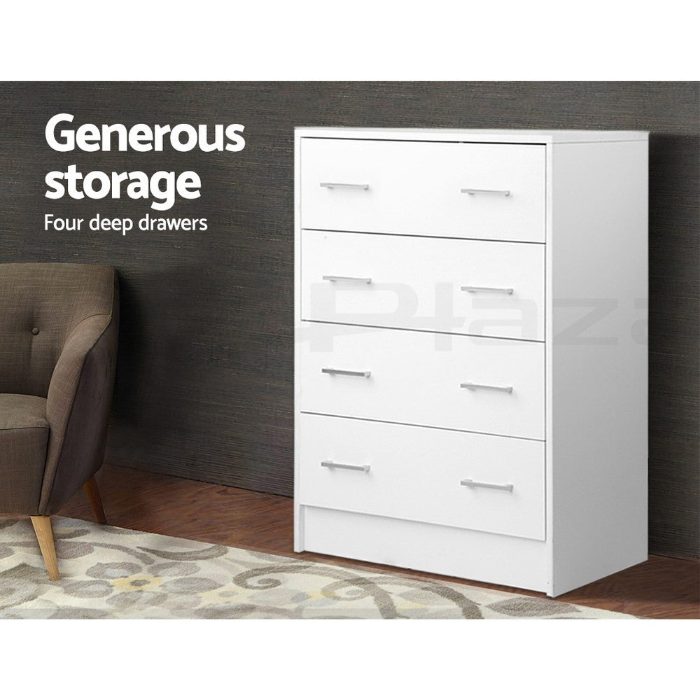 4 Drawer Chest Tallboy Storage Cabinet White