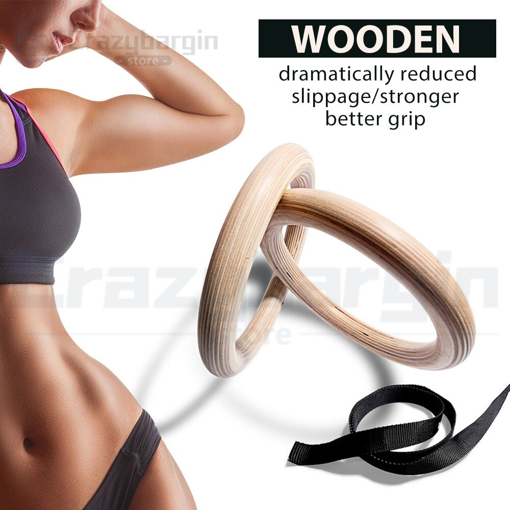 Gym Rings Set – Wooden Olympic Rings with Crossfit Straps