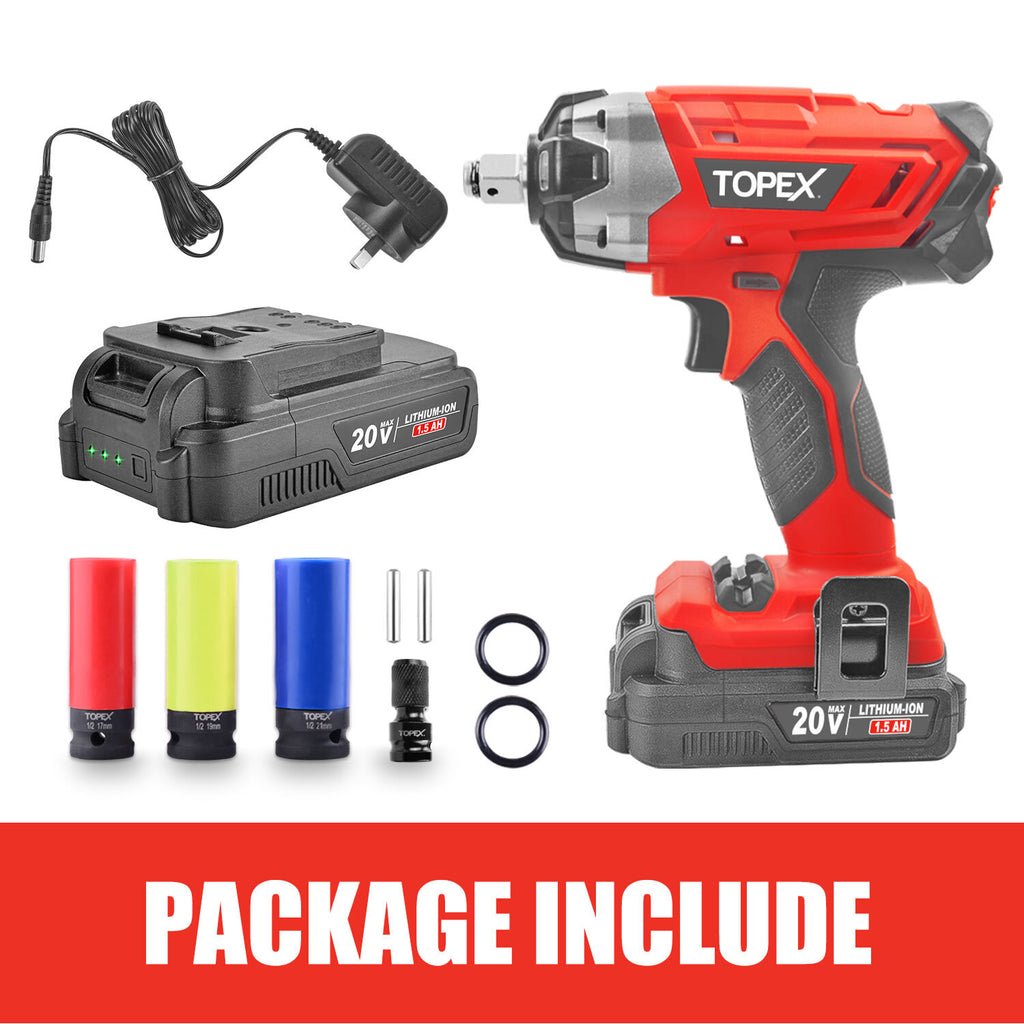 2-in-1 20V Cordless Impact Wrench – Driver with 1/2" Sockets & Battery