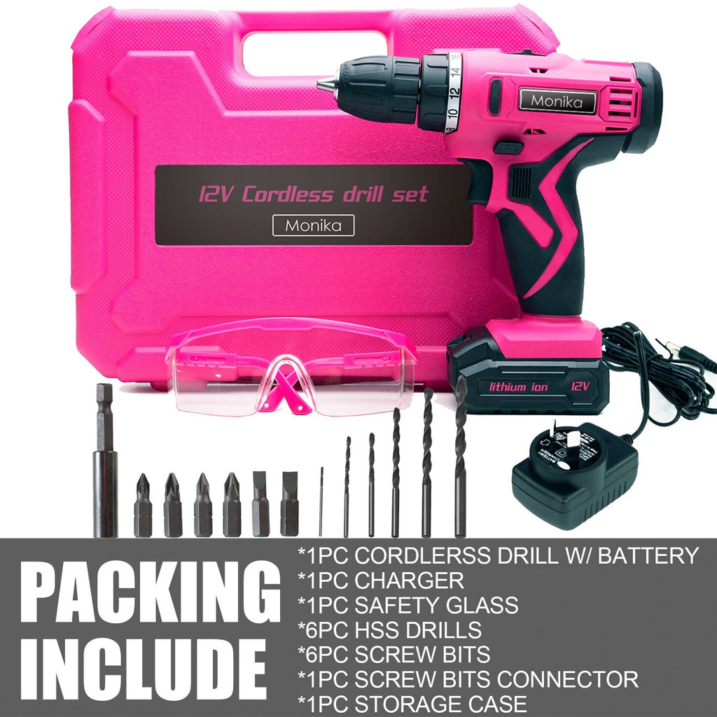 12V Cordless Drill – Pink Screwdriver Kit for Women