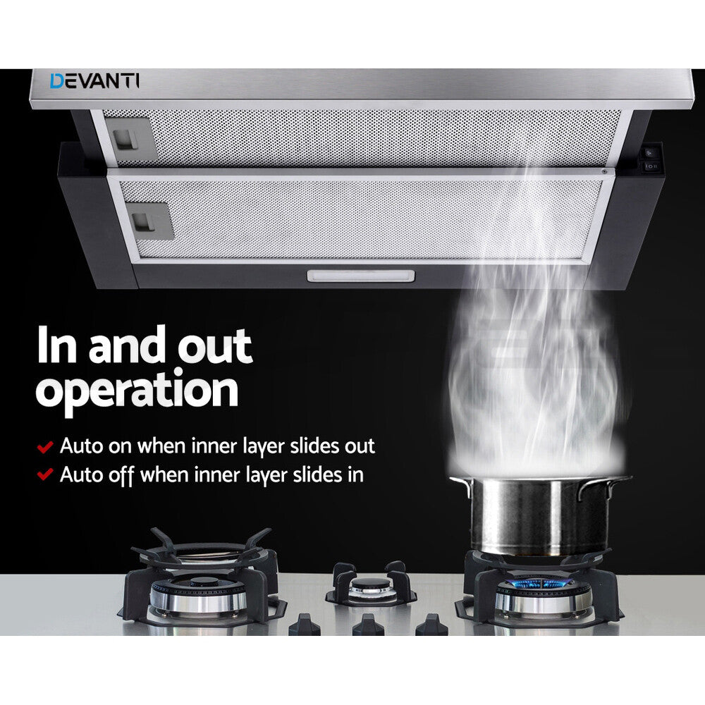 60cm Slide Out Kitchen Rangehood Canopy Stainless Steel