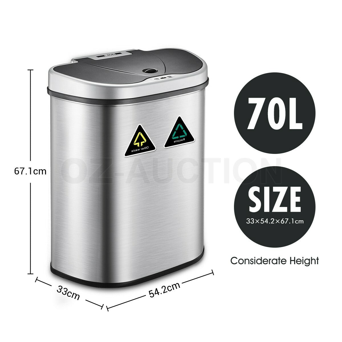 Maxkon 70L Motion Sensor Rubbish Bin Stainless Steel Kitchen
