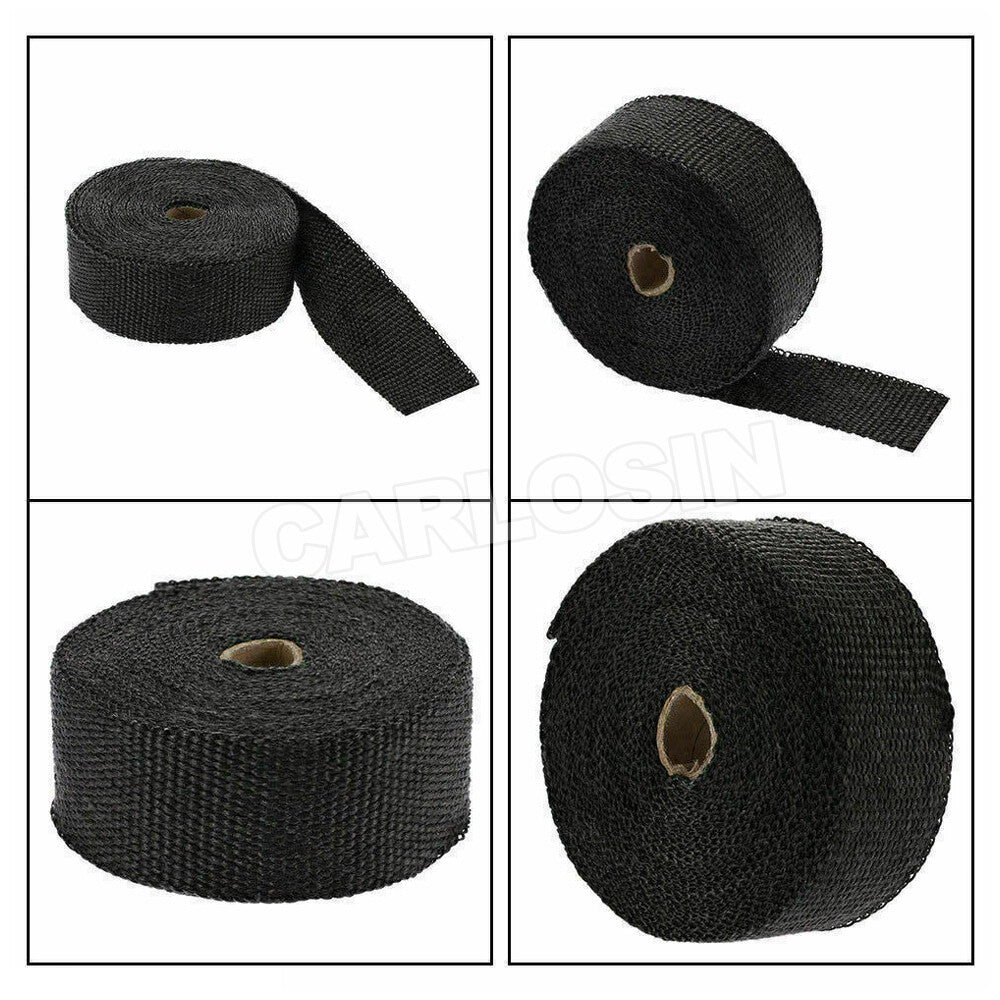Exhaust Wrap Heat Resistant Black 15M x 50mm 2000°F with Steel Ties