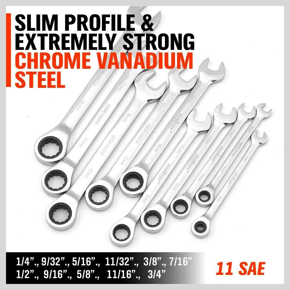 48pc HORUSDY Tool Set – Ratchet Spanners & Allen Keys with Roll Pouch