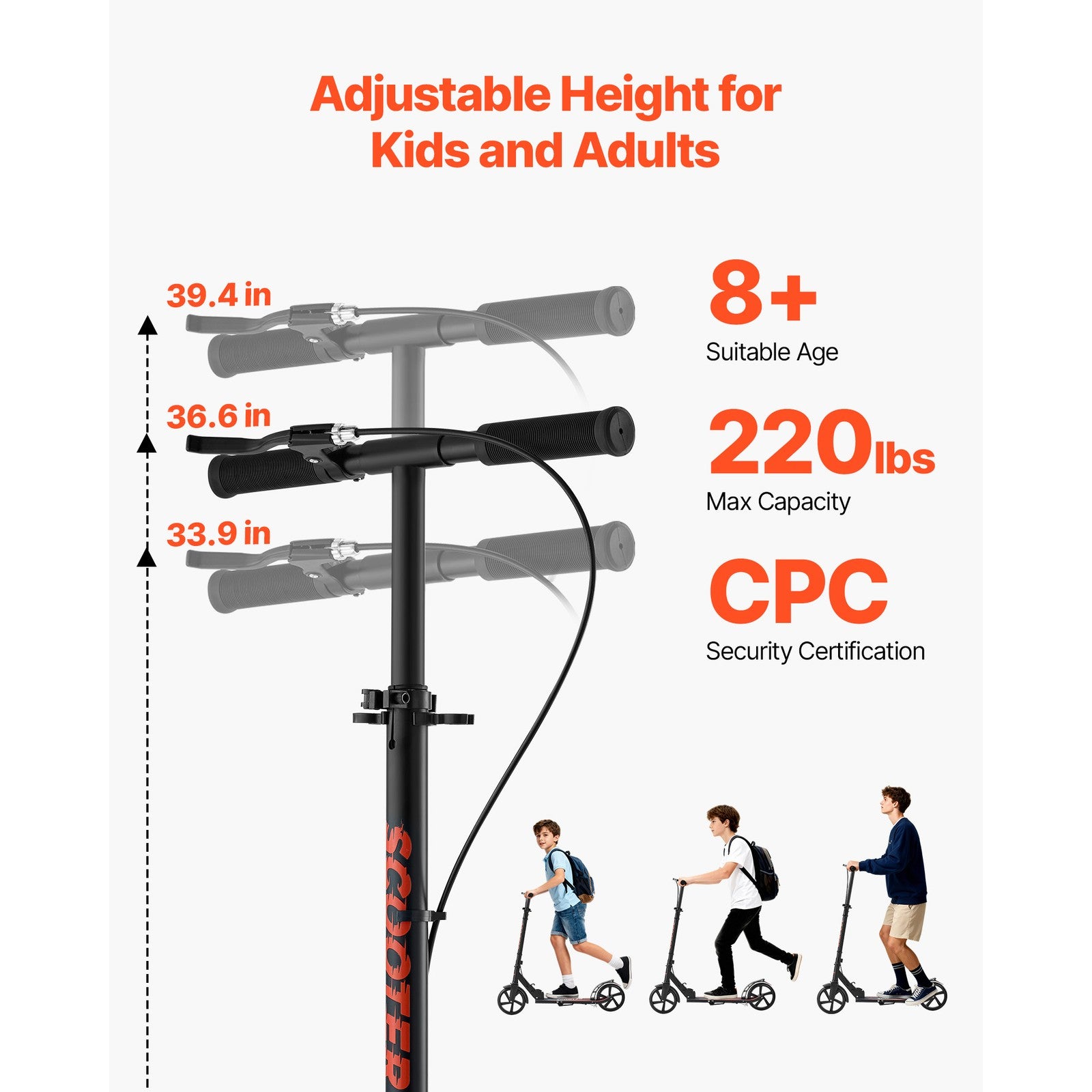 Uimoso Foldable Kick Scooter for Kids 8+, Teens, and Adults, Adjustable Design