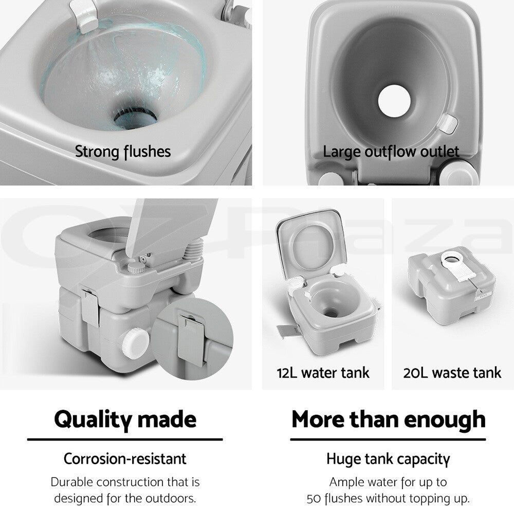 Weisshorn 20L Portable Camping Toilet Flush Outdoor Potty Caravan Travel Boating