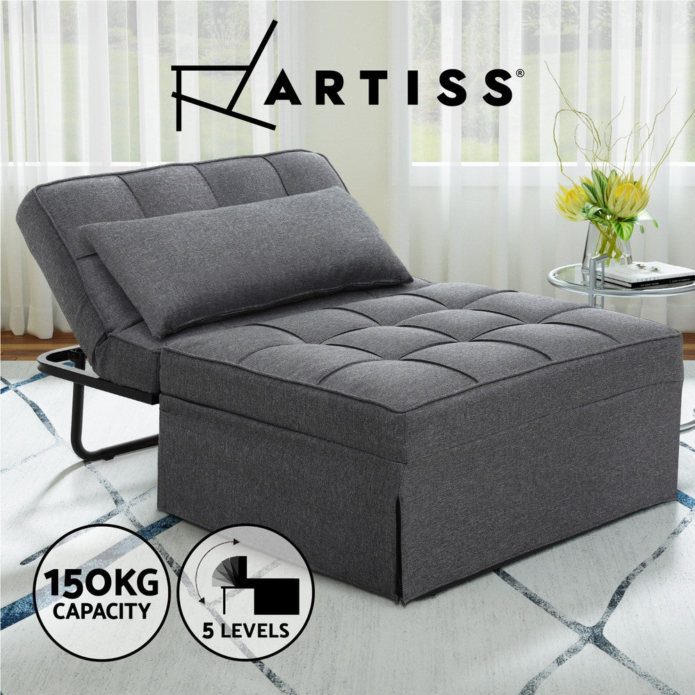 Sofa Bed Lounge Convertible Ottoman Recliner Linen Grey