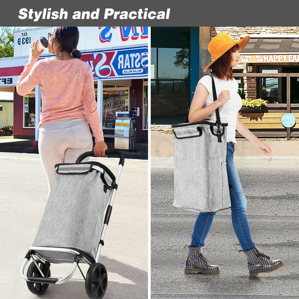 Aluminium Foldable Shopping Trolley Cart with Grocery Storage Bag