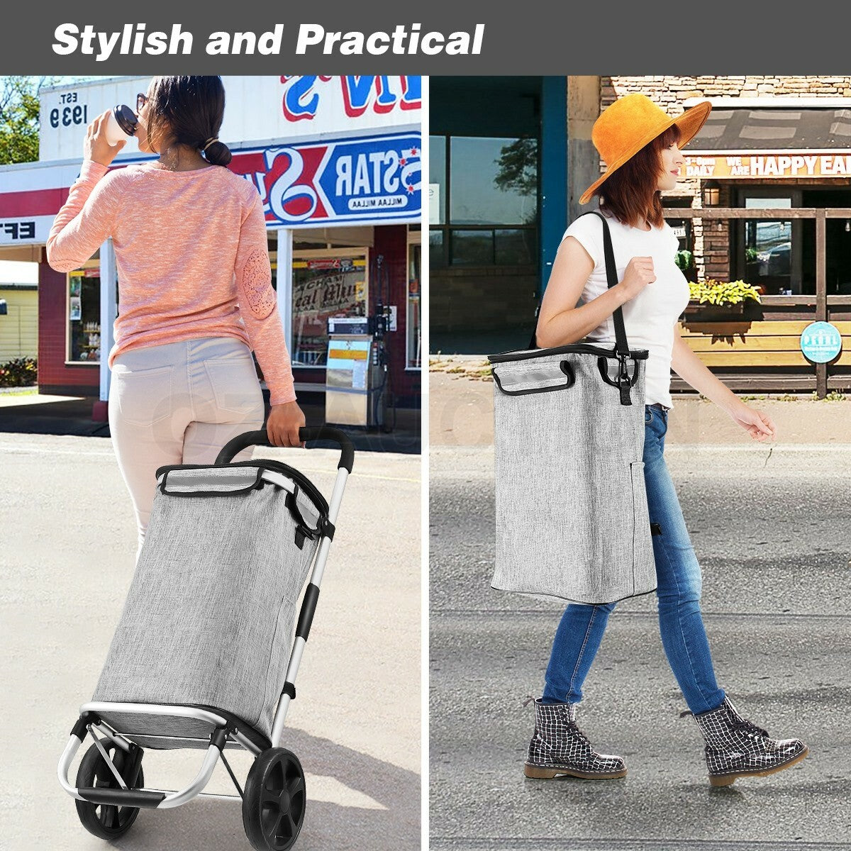 Aluminium Foldable Shopping Trolley Cart with Grocery Storage Bag