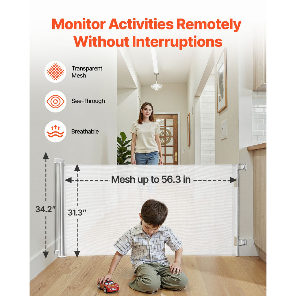 Uimoso Retractable Mesh Gate for Pets and Babies, 1430 mm W, 795 mm Tall, White